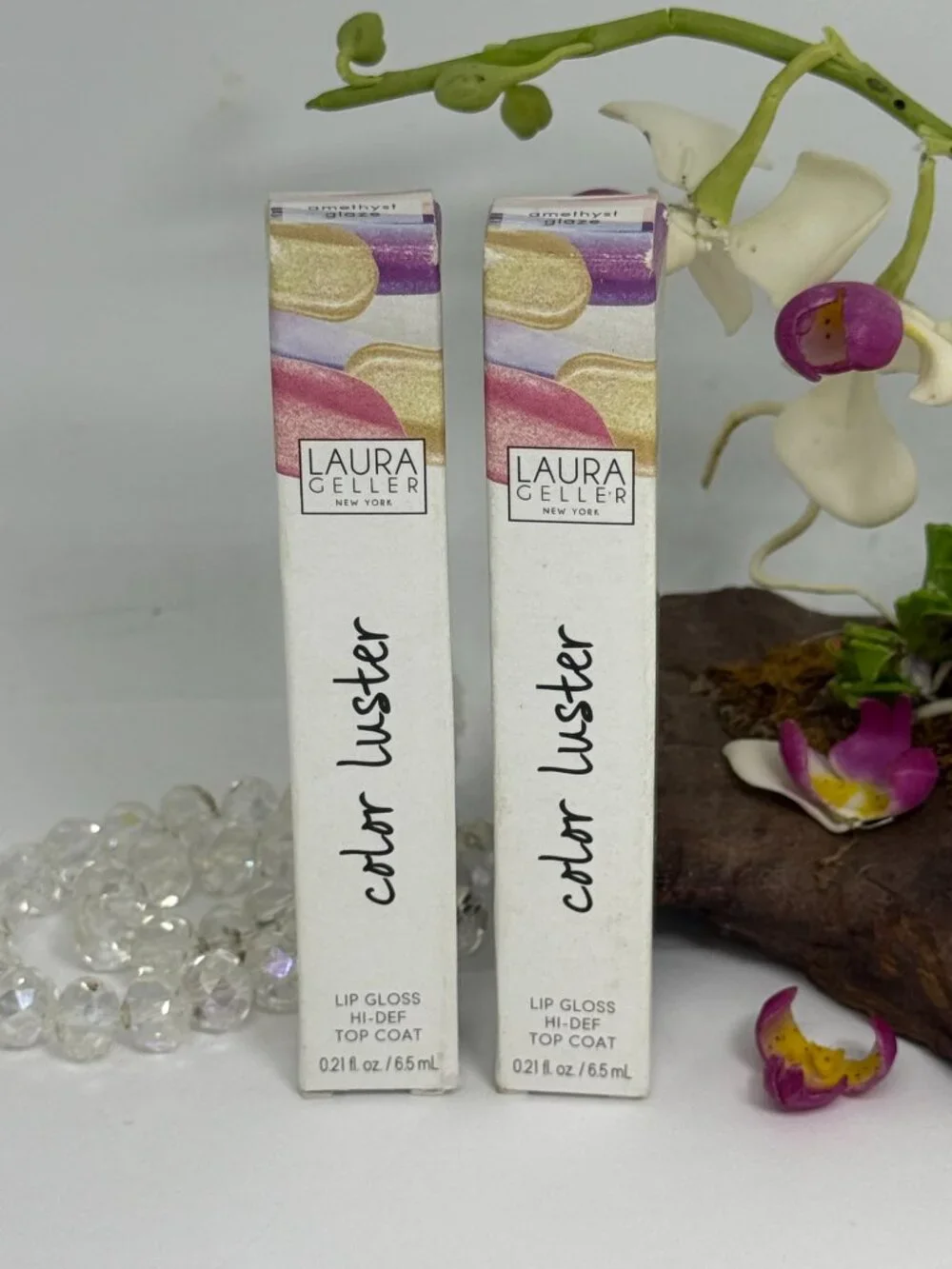 2x Laura Geller Color Luster Lip Gloss Hi-Def Top Coat - Amethyst Glaze - NIB